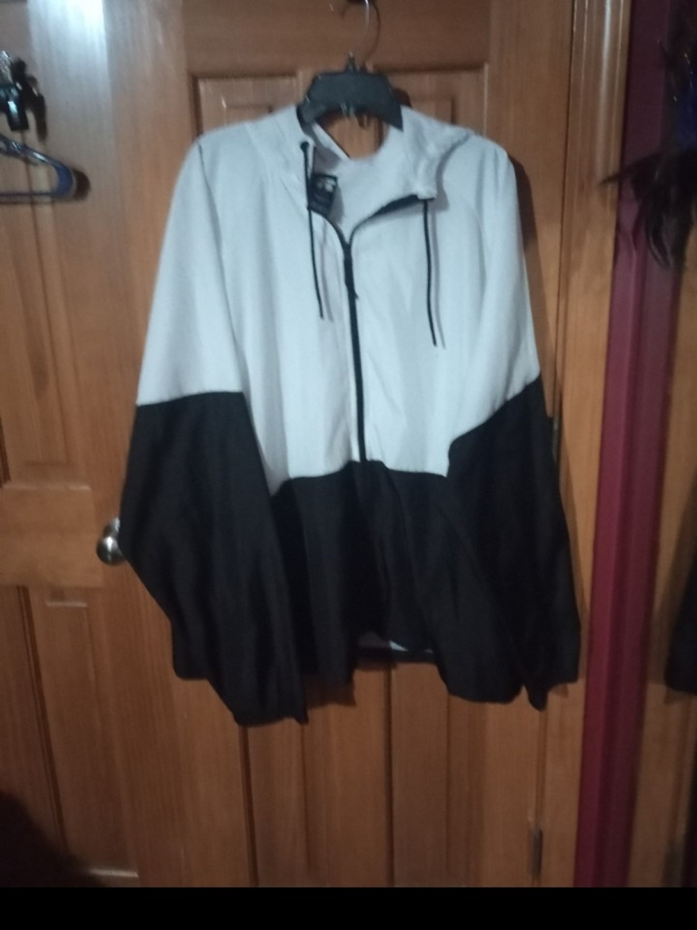 Russell Athletic White and Black Colorblock Zip Hooded Windbreaker